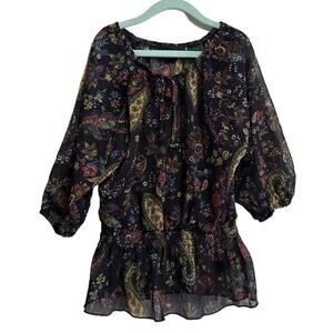 BCX Girl Blouse Small Multicolor Peasant Floral‎ Paisley Print Ruffle